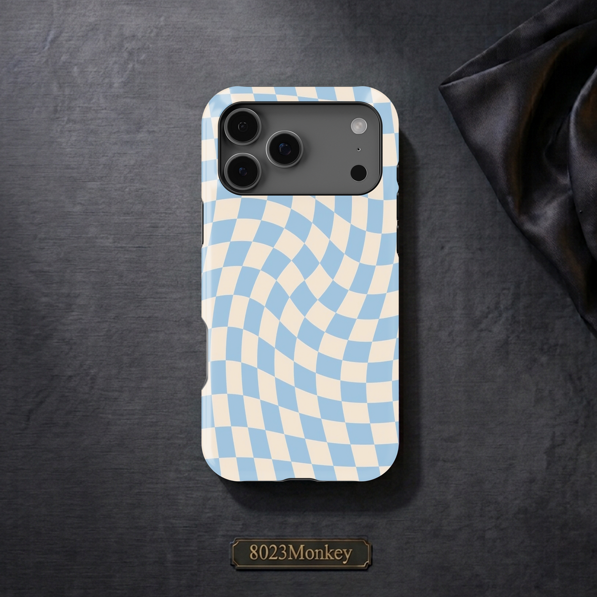 Baby Blue Cream Wavy Checkerboard MgaSafe Tough Cover for iPhone and Samsung