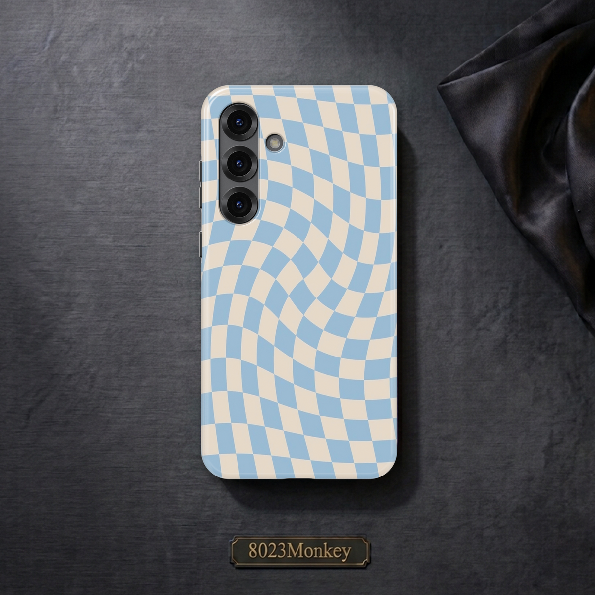 Baby Blue Cream Wavy Checkerboard MgaSafe Tough Cover for iPhone and Samsung
