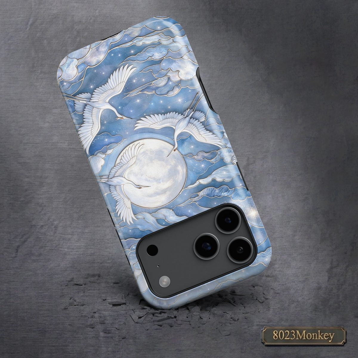 Blue Stained Glass Crane Moon MgaSafe Tough Phone Case for iPhone and Samsung-45