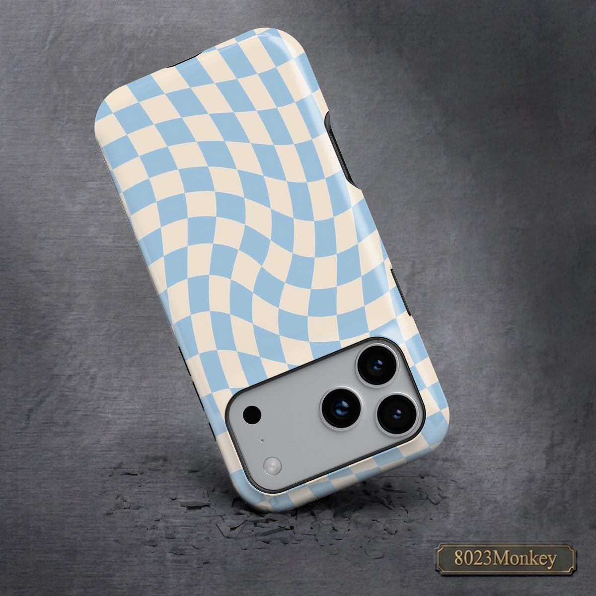 Baby Blue Cream Wavy Checkerboard MgaSafe Tough Cover for iPhone and Samsung