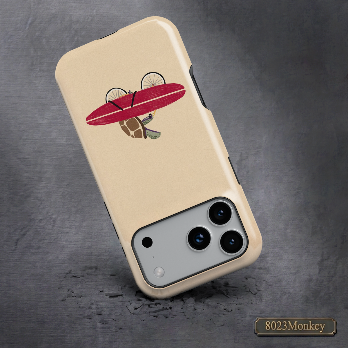 Funny Turtle Surfboard Bicycle MgaSafe Tough Phone Case for iPhone and Samsung