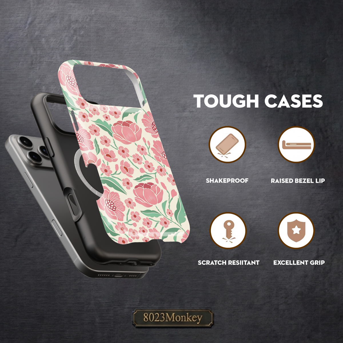 Retro Pink Wildflower MgaSafe Tough Phone Case for iPhone and Samsung