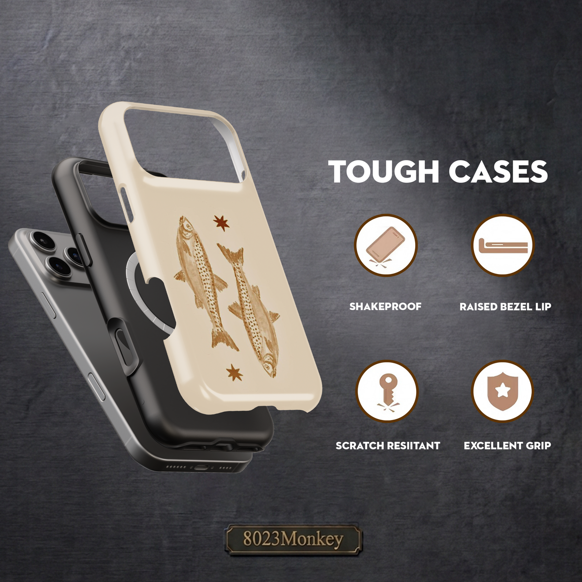 Minimal Brown Trout MgaSafe Tough Phone Case for iPhone and Samsung