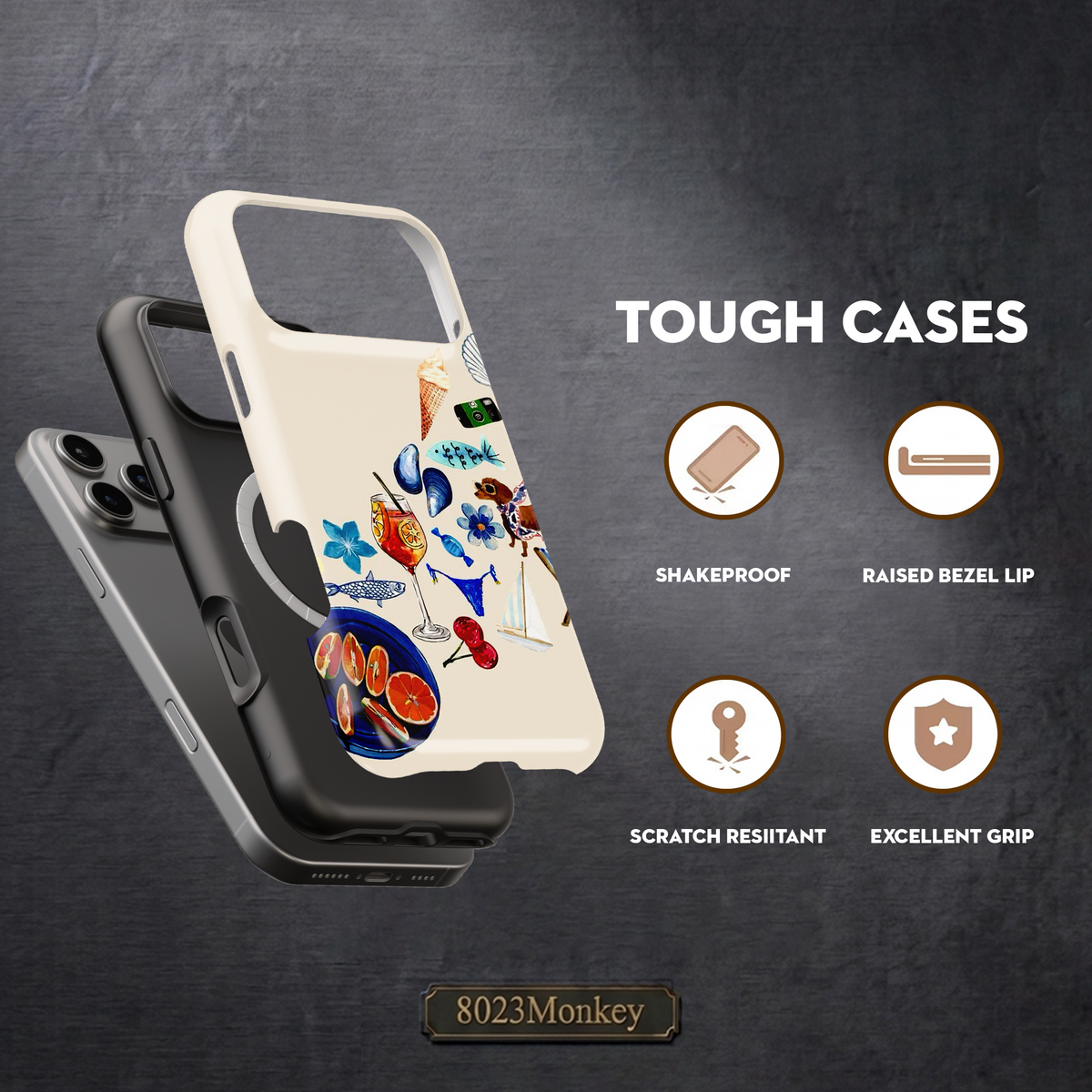 Preppy Beach Vacation Collage MgaSafe Tough Phone Case for iPhone and Samsung