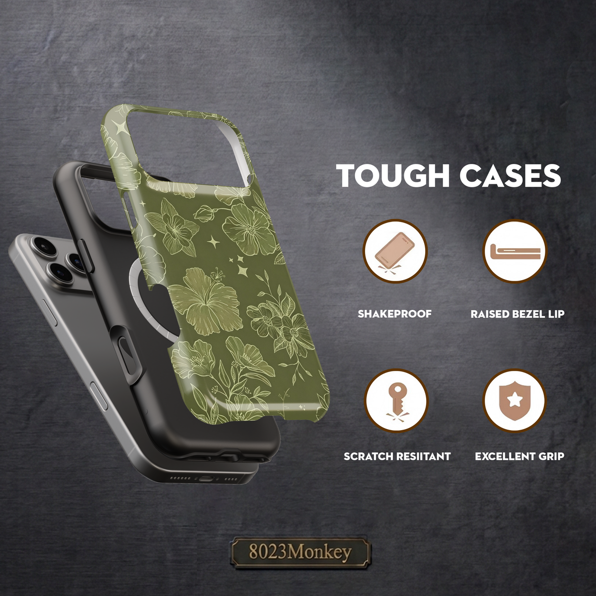 Dark Green Wildflower MgaSafe Tough Phone Case for iPhone and Samsung