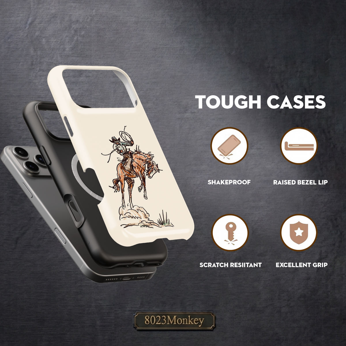 Vintage Cowboy Rodeo Horse MgaSafe Tough Cover for iPhone and Samsung