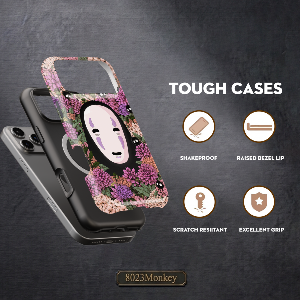No Face Kaonashi Floral MgaSafe Tough Cover for iPhone and Samsung