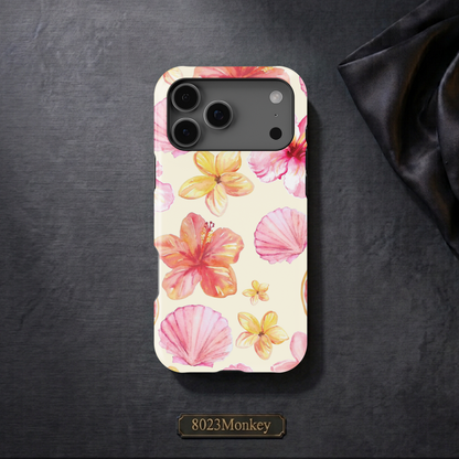 Watercolor Tropical Hibiscus Shell MgaSafe Tough Phone Case for iPhone and Samsung