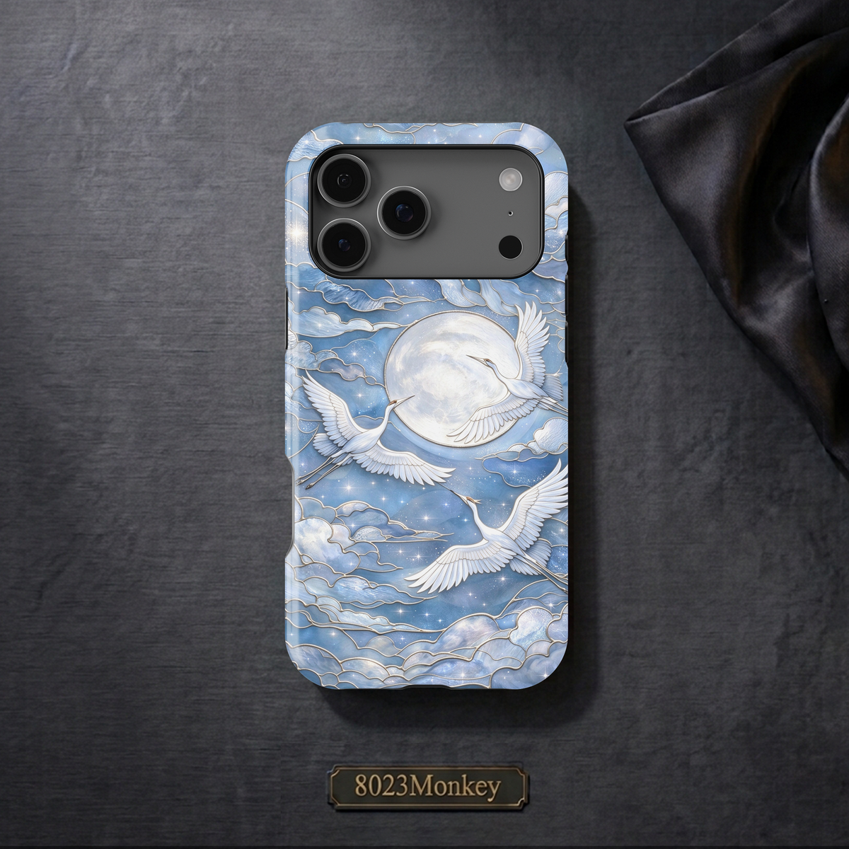 Blue Stained Glass Crane Moon MgaSafe Tough Phone Case for iPhone and Samsung-45