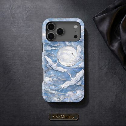 Blue Stained Glass Crane Moon MgaSafe Tough Phone Case for iPhone and Samsung-45