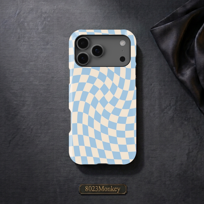 Baby Blue Cream Wavy Checkerboard MgaSafe Tough Cover for iPhone and Samsung
