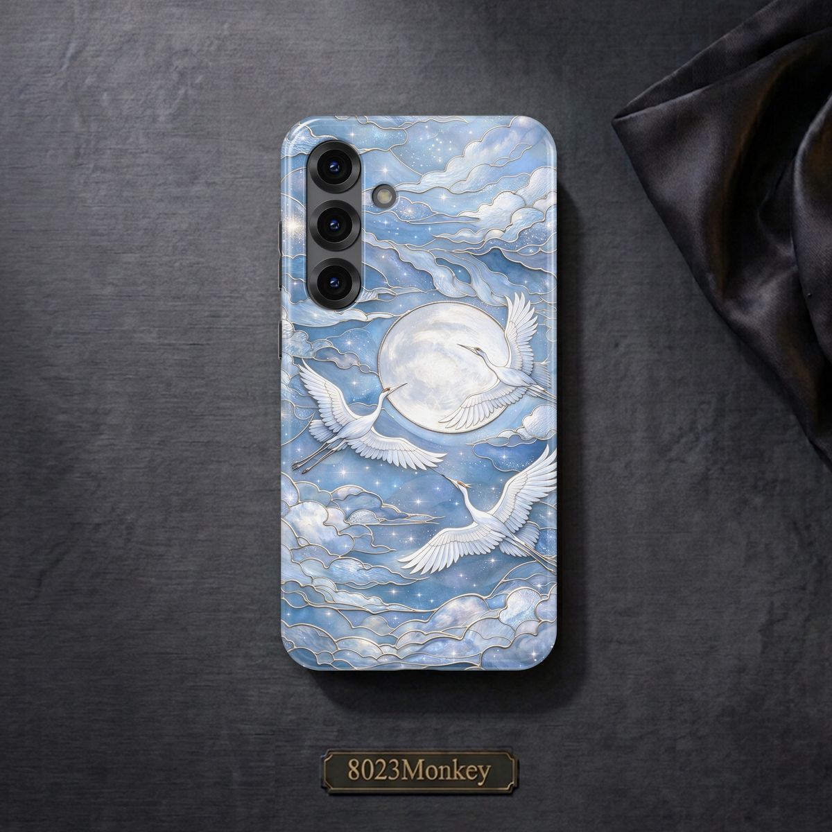 Blue Stained Glass Crane Moon MgaSafe Tough Phone Case for iPhone and Samsung-45