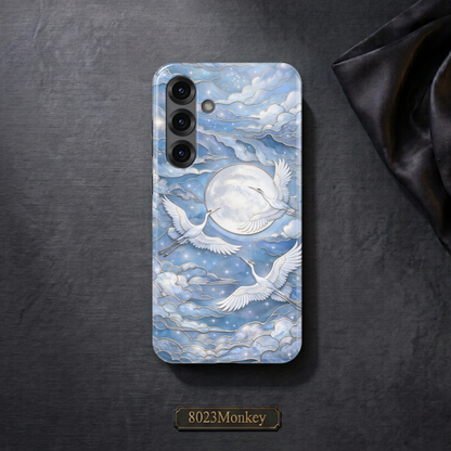 Blue Stained Glass Crane Moon MgaSafe Tough Phone Case for iPhone and Samsung-45