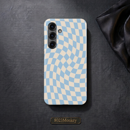 Baby Blue Cream Wavy Checkerboard MgaSafe Tough Cover for iPhone and Samsung
