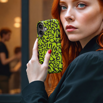 Lando Neon Green Abstract Blob MgaSafe Tough Phone Case for iPhone and Samsung