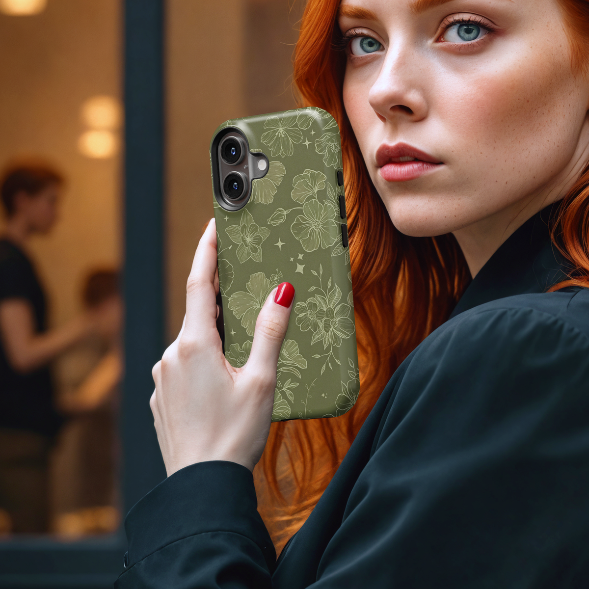 Dark Green Wildflower MgaSafe Tough Phone Case for iPhone and Samsung