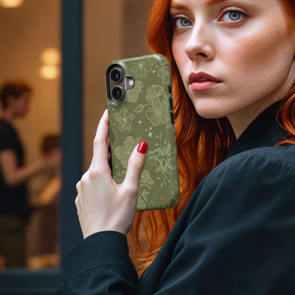 Dark Green Wildflower MgaSafe Tough Phone Case for iPhone and Samsung