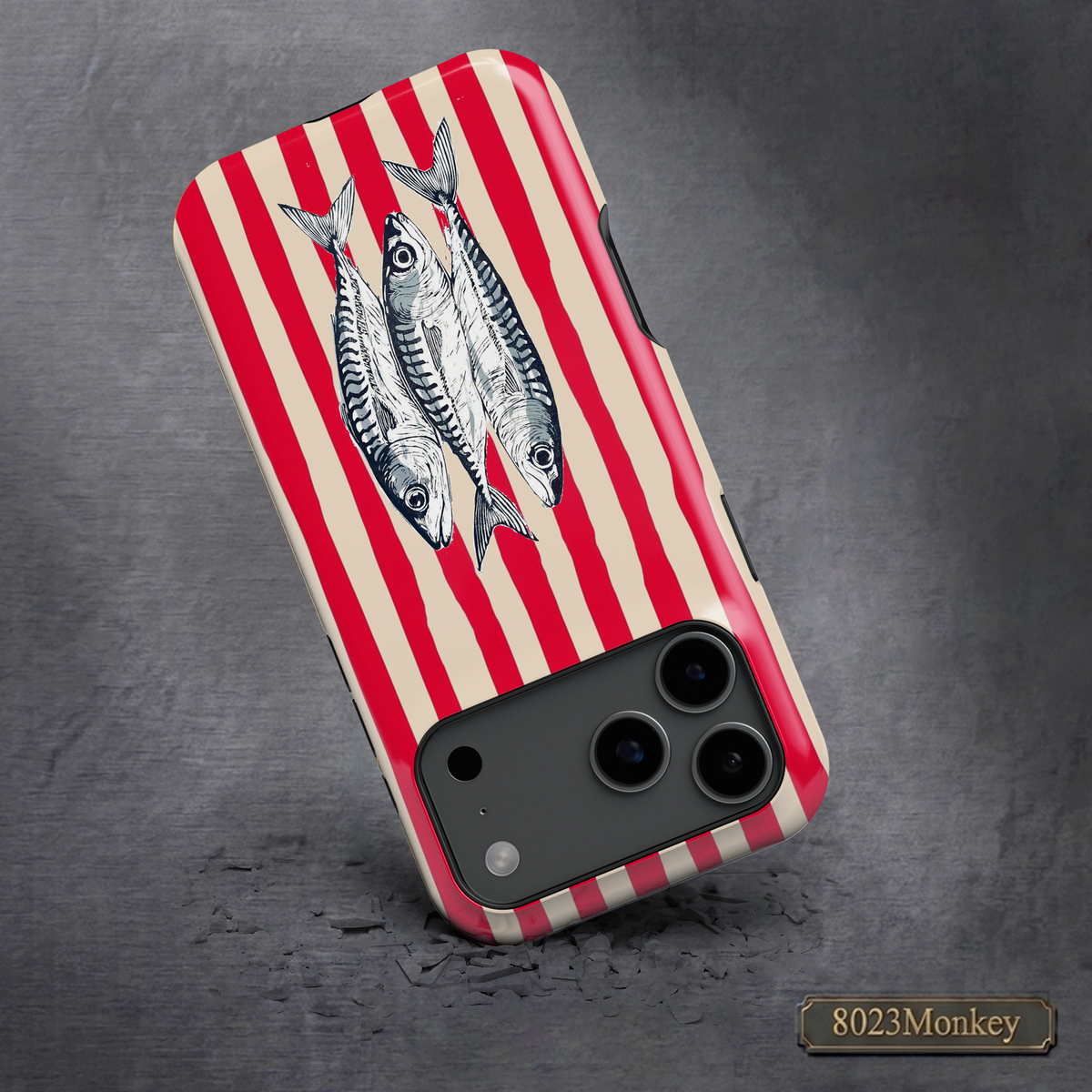Retro Linocut Three Fish MgaSafe Tough Phone Case for iPhone and Samsung-44
