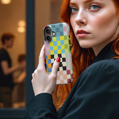 Wavy Checkerboard Patchwork MgaSafe Tough Cover for iPhone and Samsung