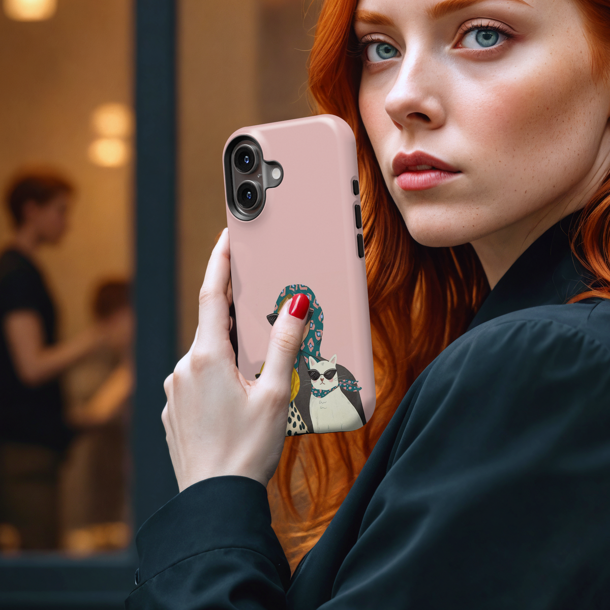 Cool Woman Cat Dog Art MgaSafe Tough Cover for iPhone and Samsung