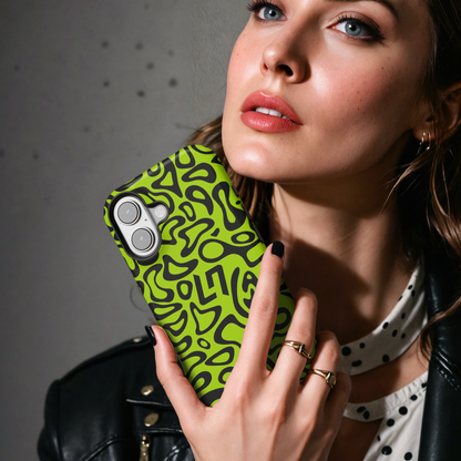 Lando Neon Green Abstract Blob MgaSafe Tough Phone Case for iPhone and Samsung