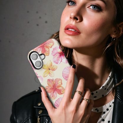 Watercolor Tropical Hibiscus Shell MgaSafe Tough Phone Case for iPhone and Samsung