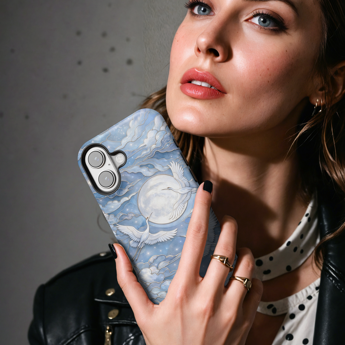 Blue Stained Glass Crane Moon MgaSafe Tough Phone Case for iPhone and Samsung-45