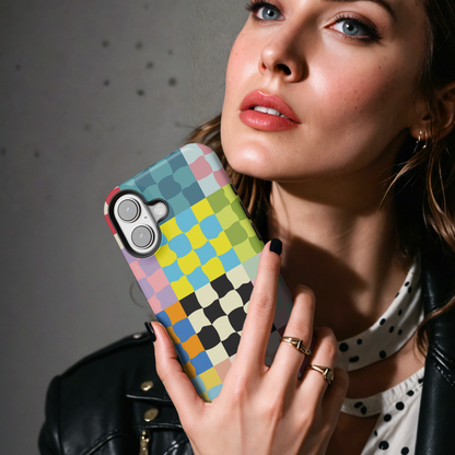 Wavy Checkerboard Patchwork MgaSafe Tough Cover for iPhone and Samsung