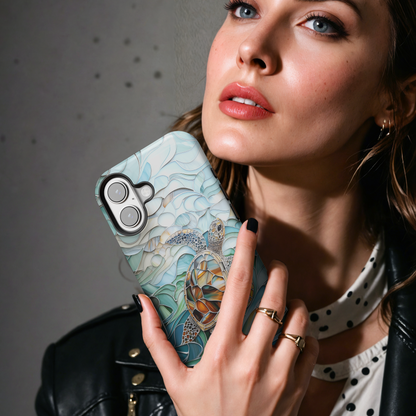 Stained Glass Sea Turtle MgaSafe Tough Cover for iPhone and Samsung