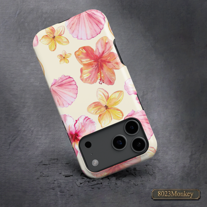 Watercolor Tropical Hibiscus Shell MgaSafe Tough Phone Case for iPhone and Samsung