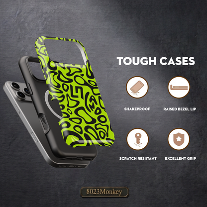 Lando Neon Green Abstract Blob MgaSafe Tough Phone Case for iPhone and Samsung