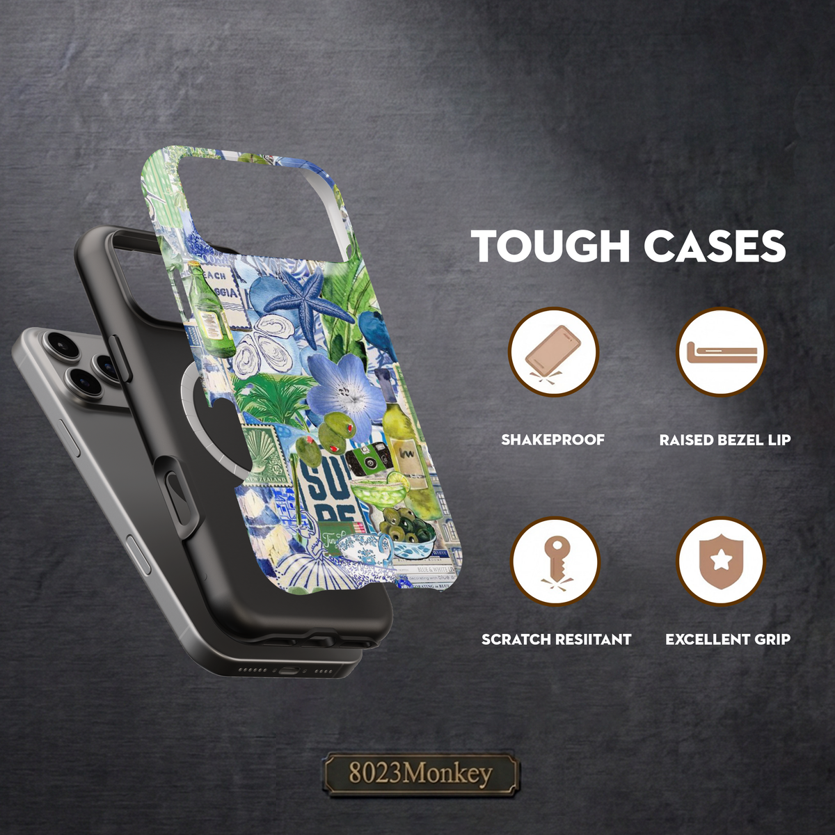 Blue Green Summer Collage MgaSafe Tough Phone Case for iPhone and Samsung