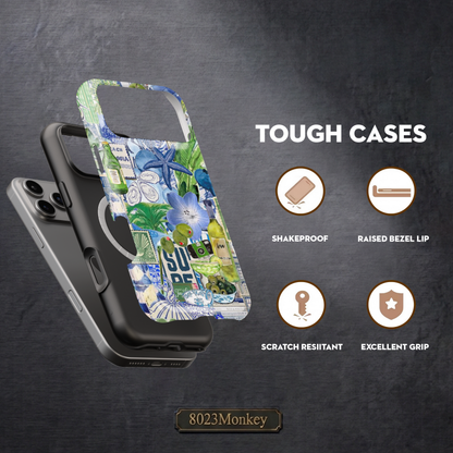 Blue Green Summer Collage MgaSafe Tough Phone Case for iPhone and Samsung