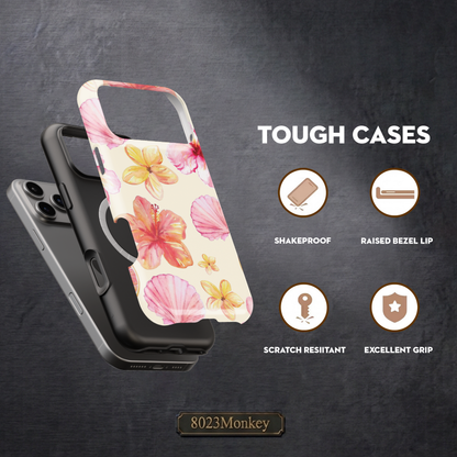 Watercolor Tropical Hibiscus Shell MgaSafe Tough Phone Case for iPhone and Samsung