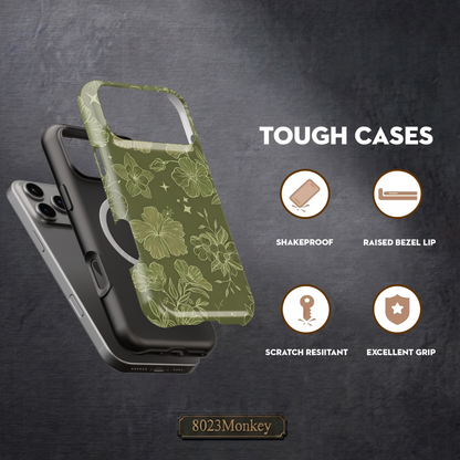 Dark Green Wildflower MgaSafe Tough Phone Case for iPhone and Samsung