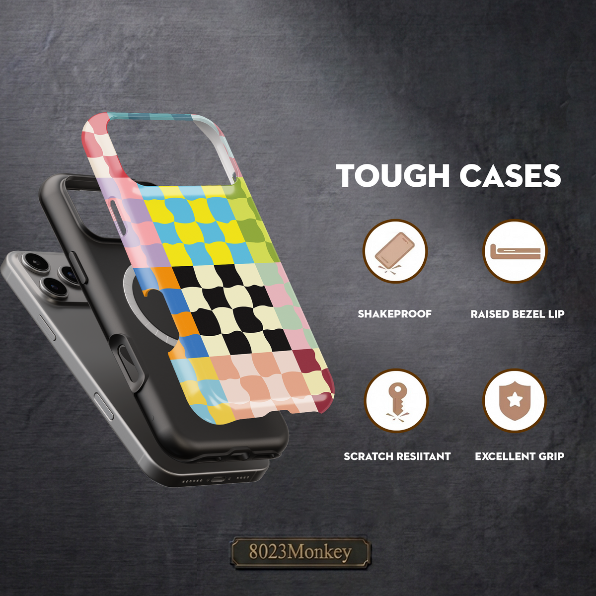 Wavy Checkerboard Patchwork MgaSafe Tough Cover for iPhone and Samsung