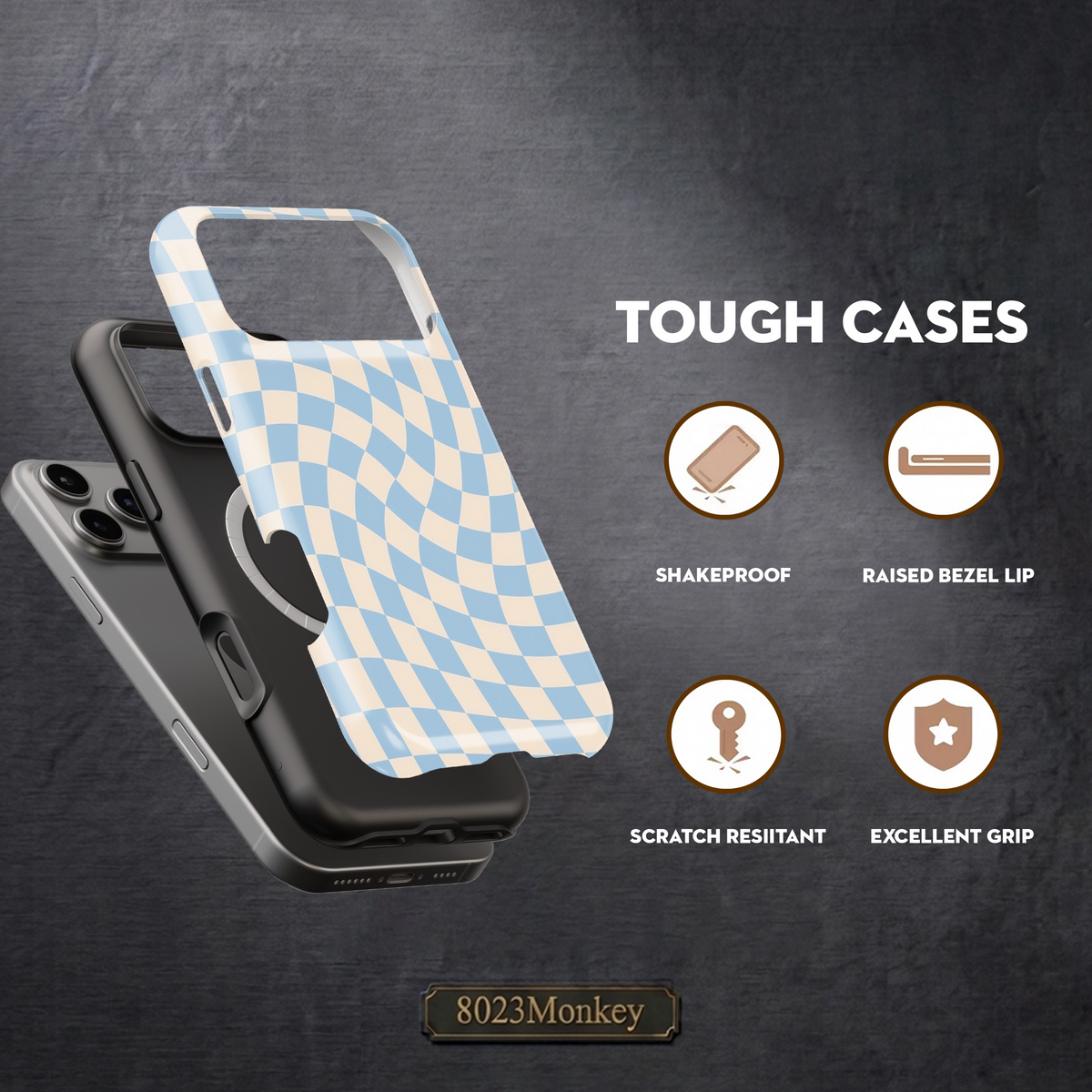 Baby Blue Cream Wavy Checkerboard MgaSafe Tough Cover for iPhone and Samsung