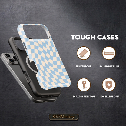 Baby Blue Cream Wavy Checkerboard MgaSafe Tough Cover for iPhone and Samsung