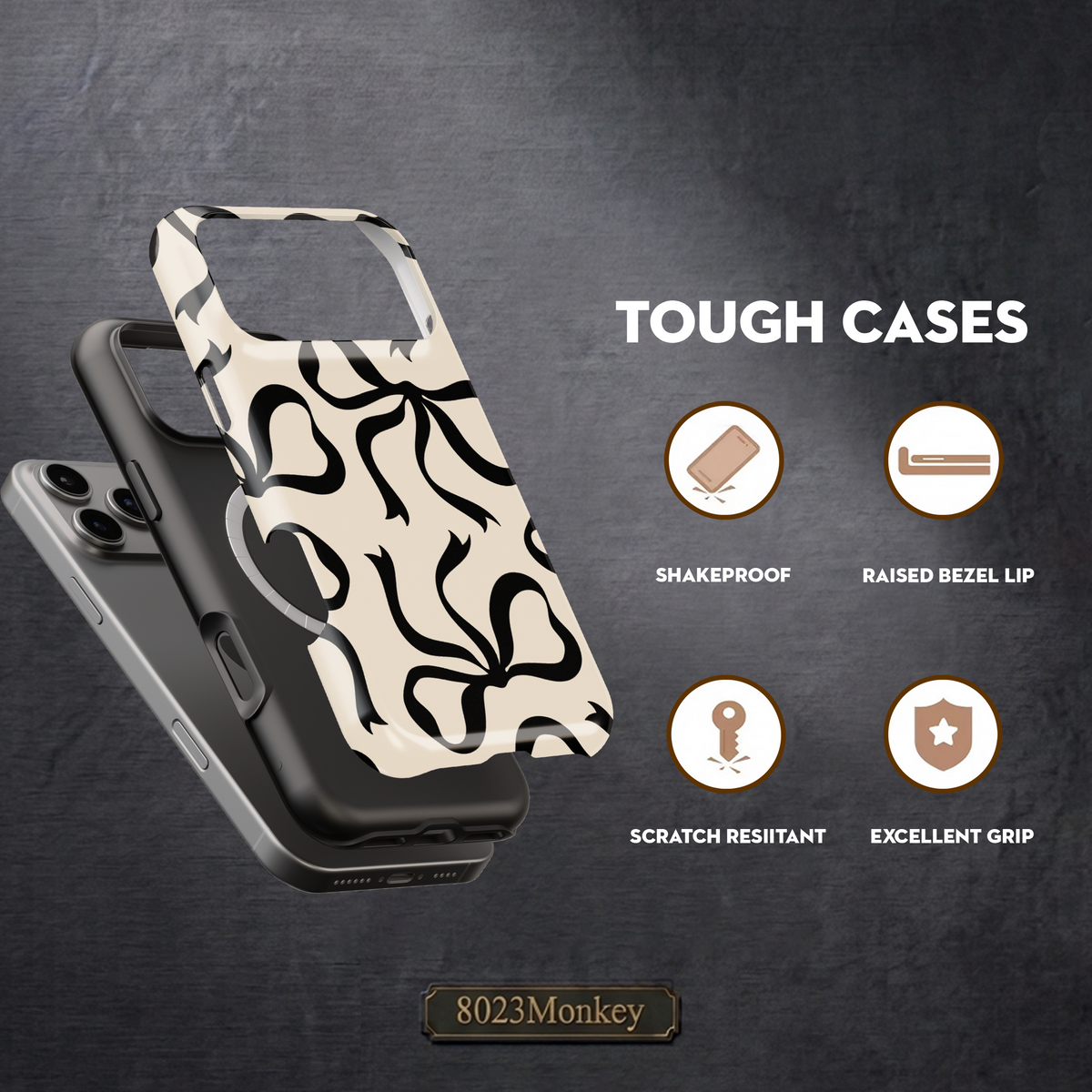 Black Bow Ribbon MgaSafe Tough Cover for iPhone and Samsung