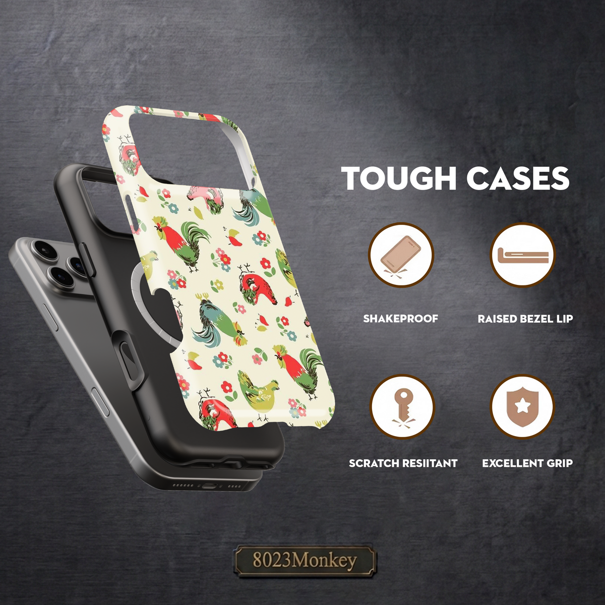 Rooster Chicken Floral MgaSafe Tough Phone Case for iPhone and Samsung