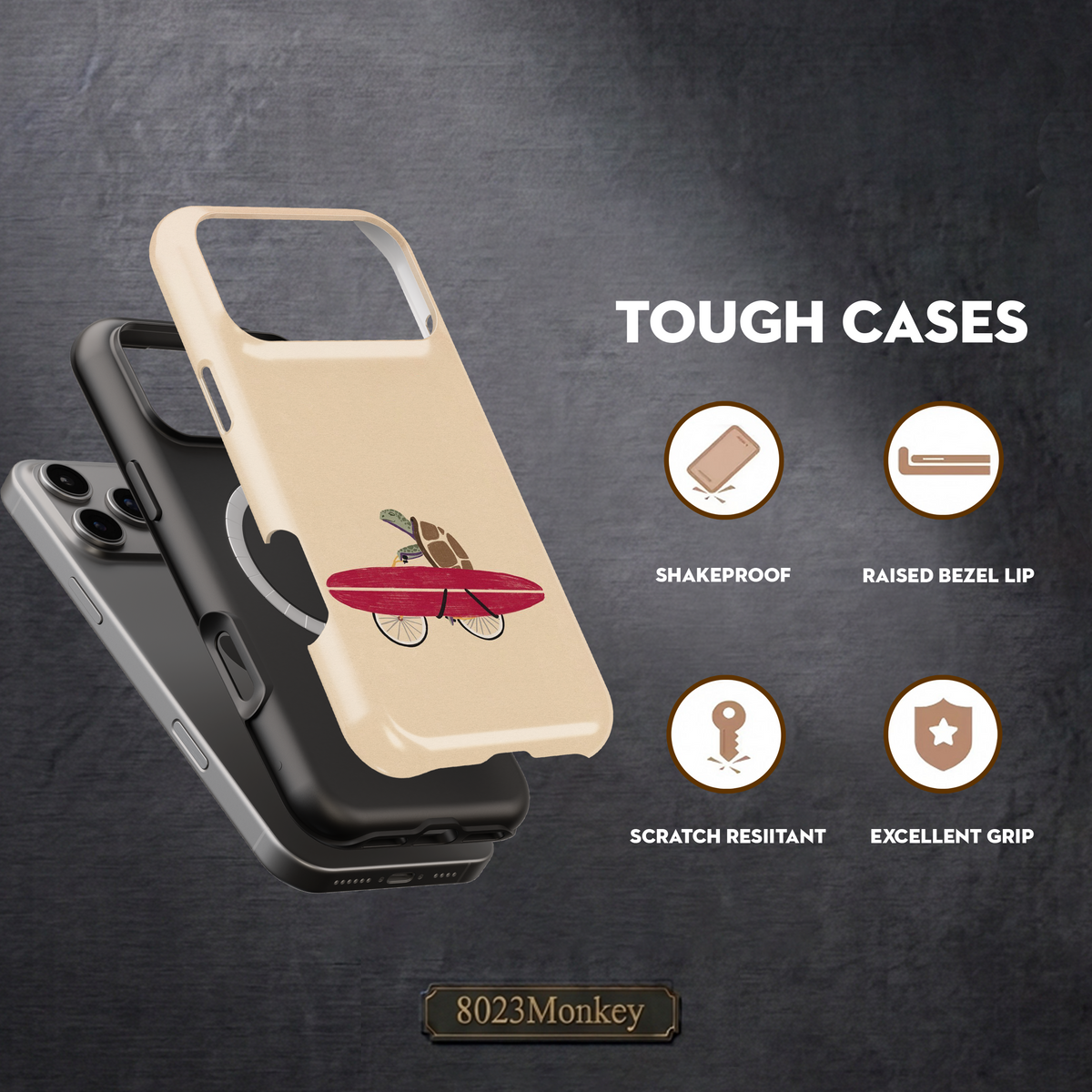 Funny Turtle Surfboard Bicycle MgaSafe Tough Phone Case for iPhone and Samsung